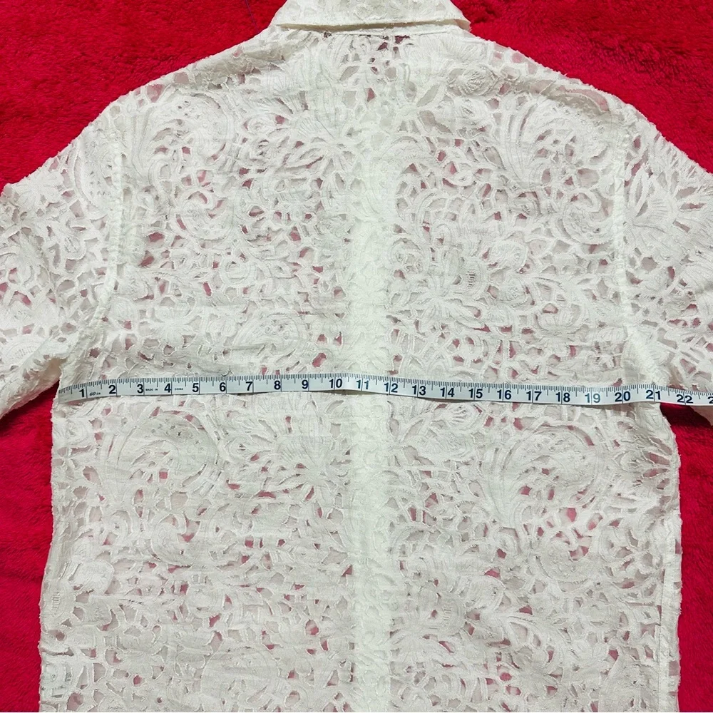 Zara Men's White Lace Button Down Shirt - Picture 4 of 8